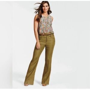 Cabi Olive Green Linen Blend Charlie Trousers Sailor Pants Size 6
